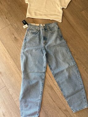 Agolde Light Wash Boyfriend Jeans in Pale Blue